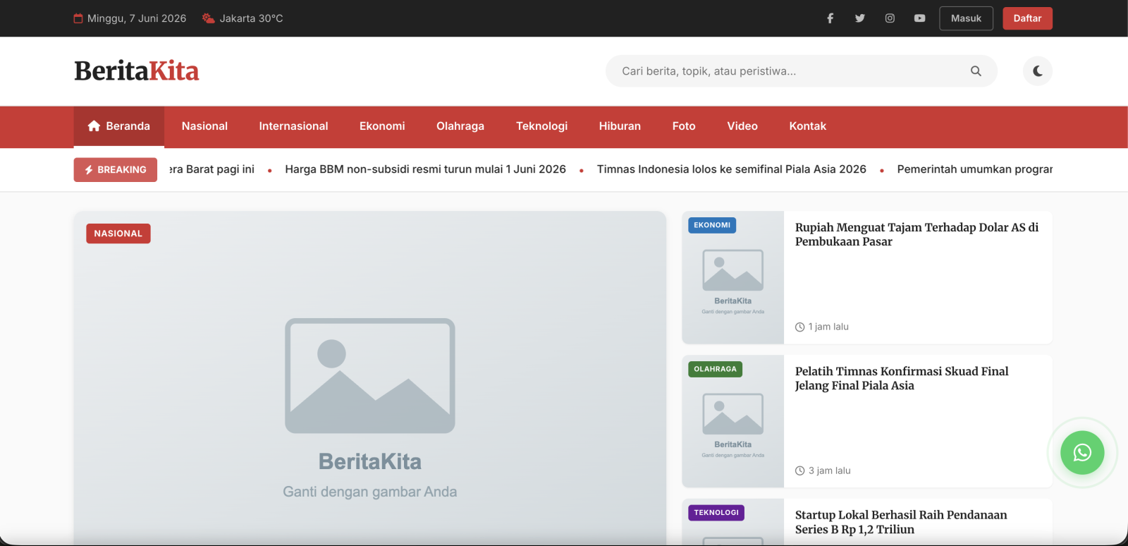 Template Website Berita 19 Halaman | Responsif, Dark Mode, SEO