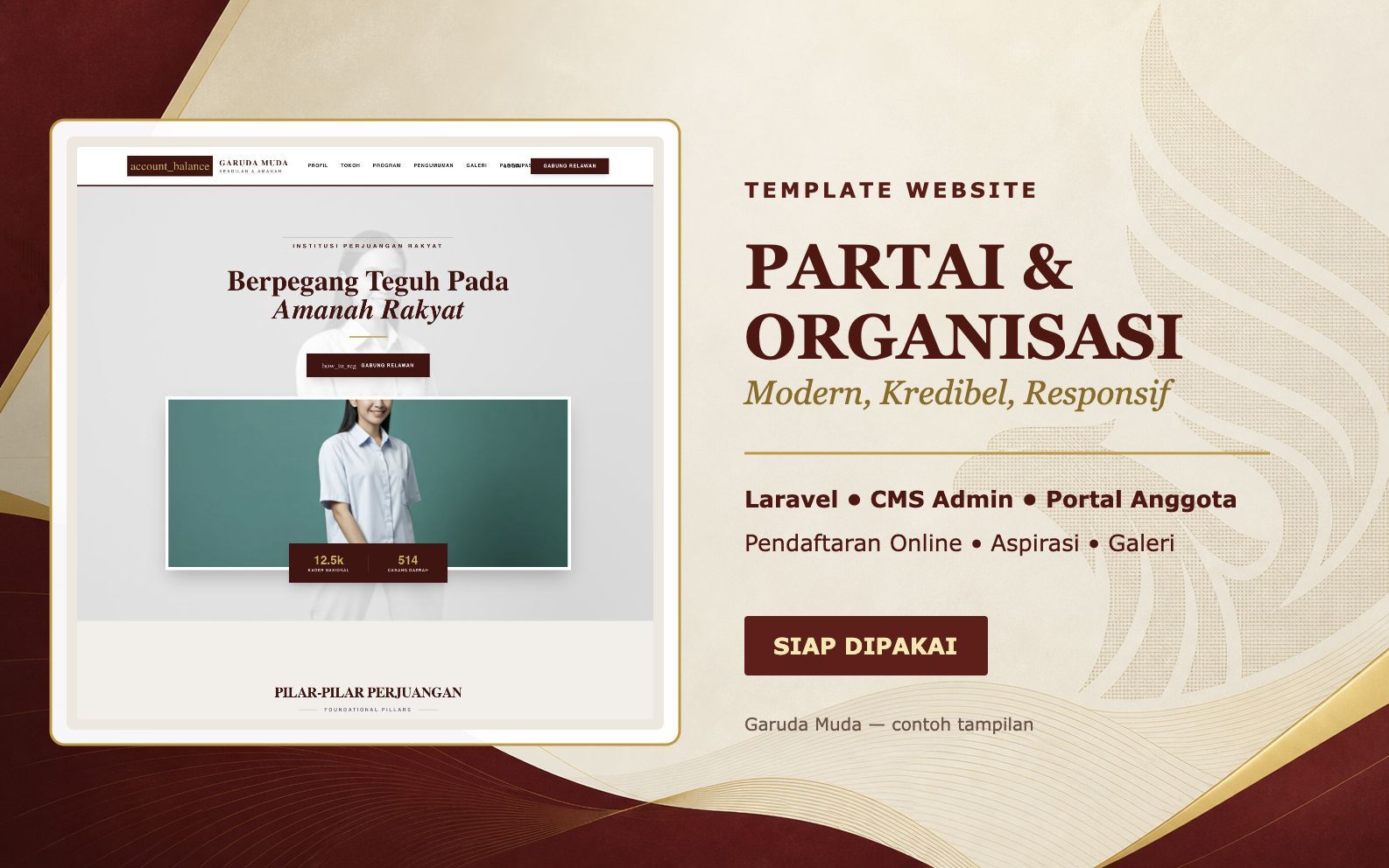 Template Website Partai & Organisasi Laravel — CMS, E-KTA & Aspirasi