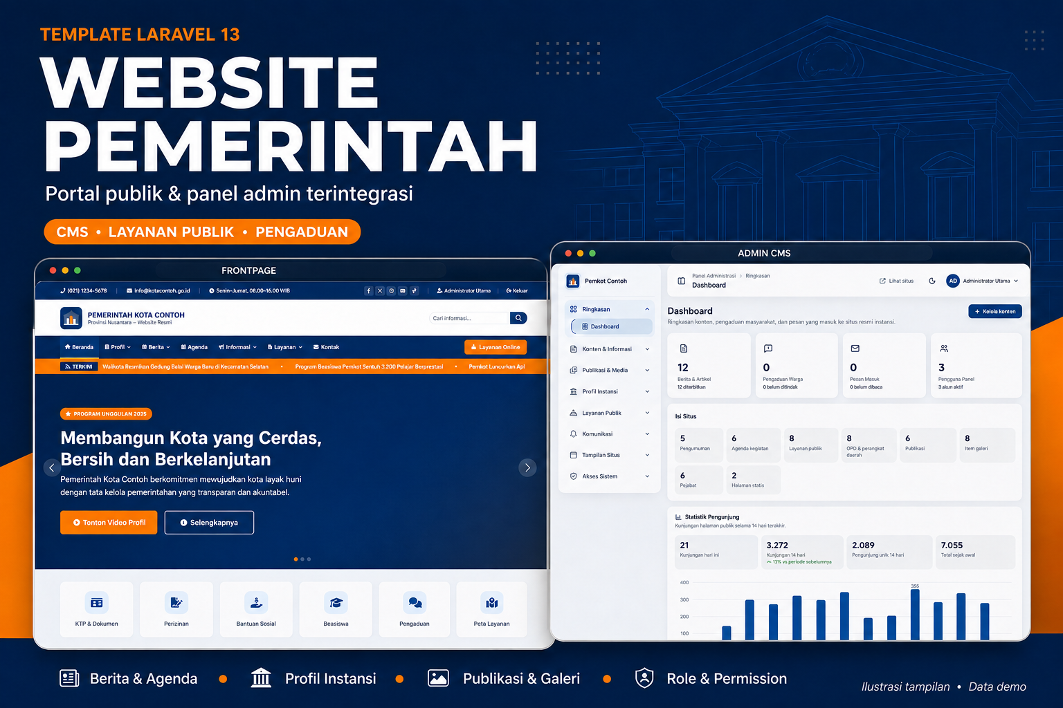 Template Website Pemerintah Laravel 13 — CMS, Layanan Publik & Pengaduan