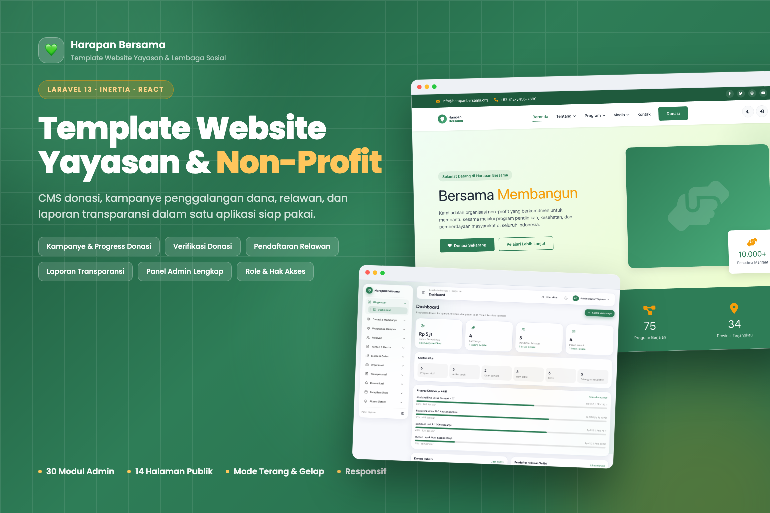 Template Website Yayasan & Non-Profit Laravel 13 — CMS Donasi, Kampanye & Relawan